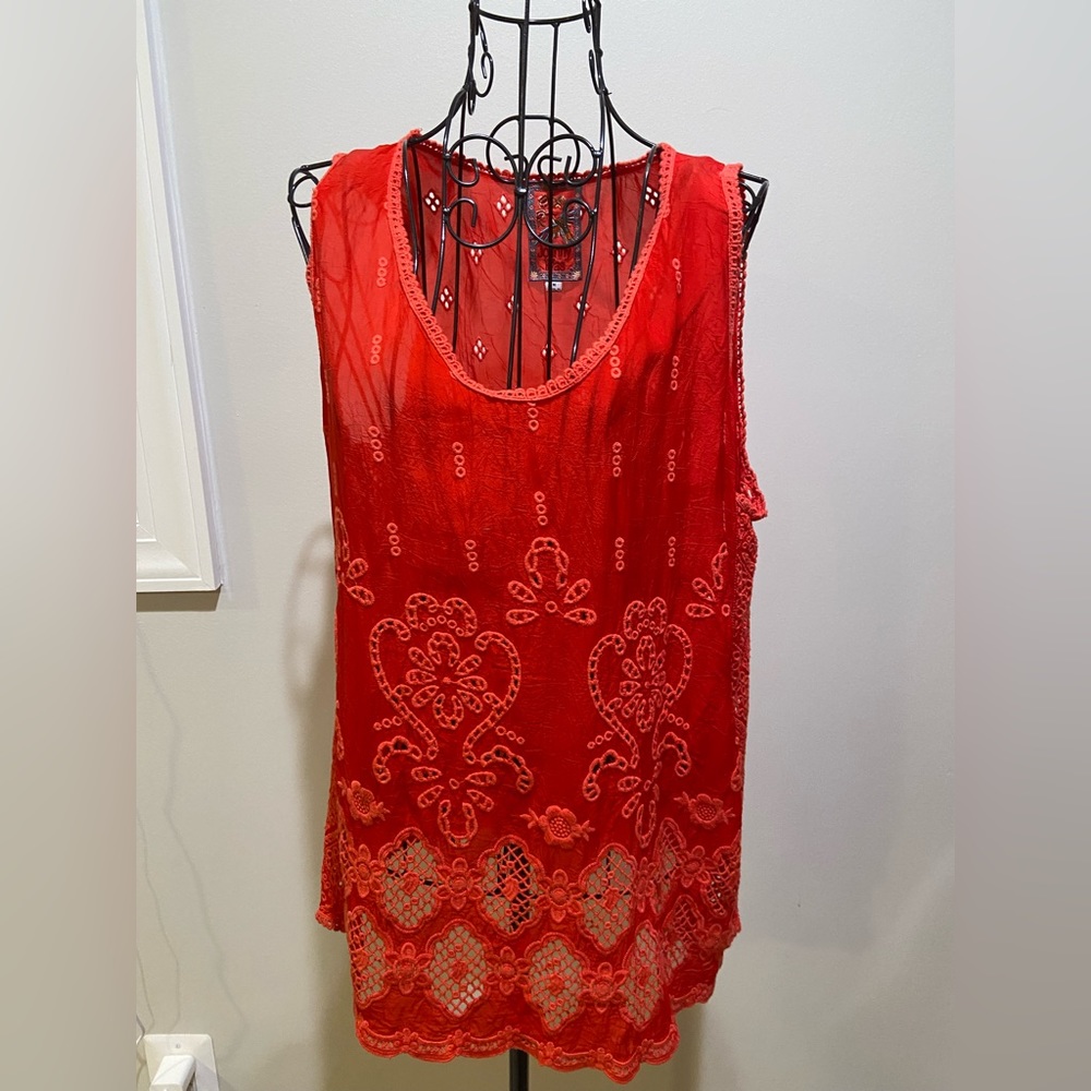 Johnny Was Red Embroidered Tank
